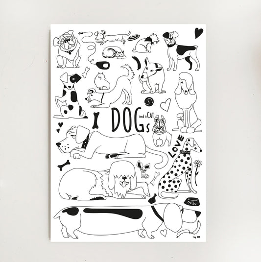 Dogs and a cat